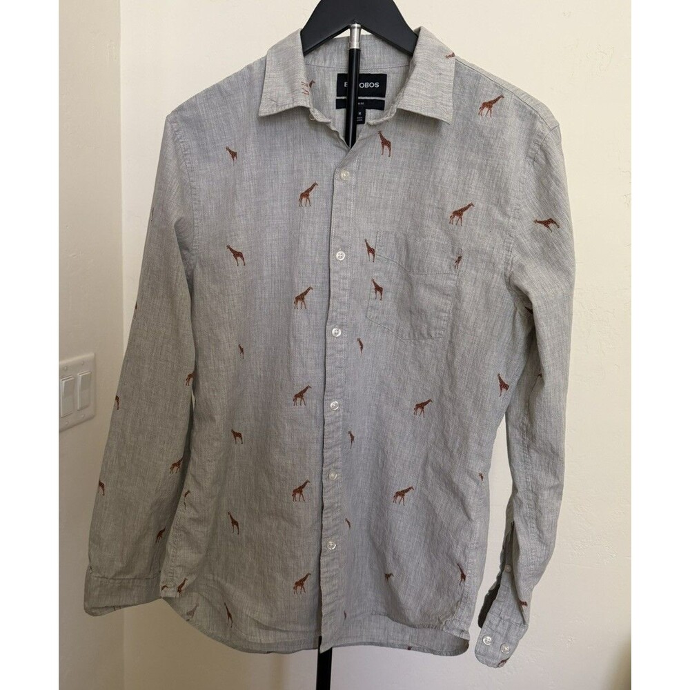 Bonobos Men’s Button Down Giraffe Shirt S Slim Fit Heathered Gray Cotton